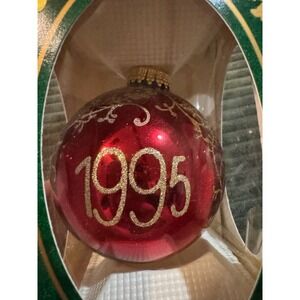 1995 Christmas Ornament‎ Red Glass Santa En Silk Lithograph Collectible Gift